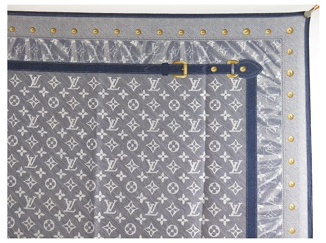 NEUER LOUIS VUITTON CARRE STUDY DENIM MONOGRAM 90 CM SEIDENTUCH BLAU - Ansicht 3