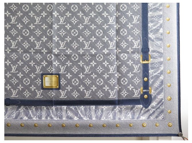 NEUER LOUIS VUITTON CARRE STUDY DENIM MONOGRAM 90 CM SEIDENTUCH BLAU - Ansicht 4