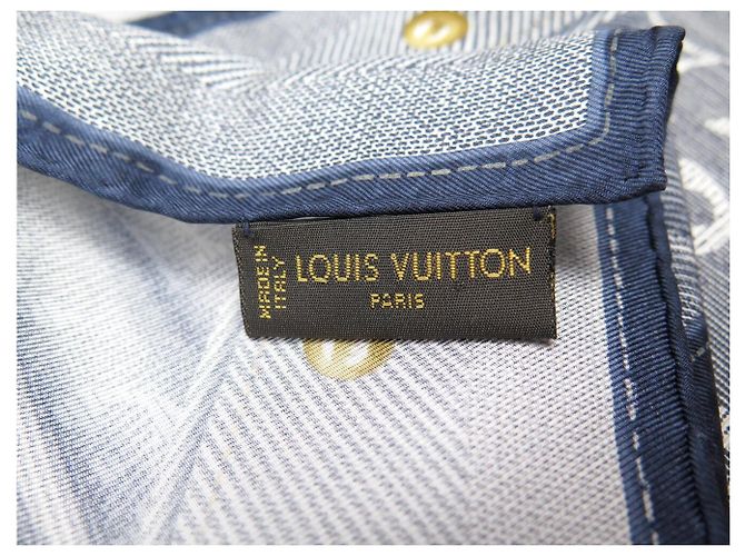 NEUER LOUIS VUITTON CARRE STUDY DENIM MONOGRAM 90 CM SEIDENTUCH BLAU - Ansicht 8