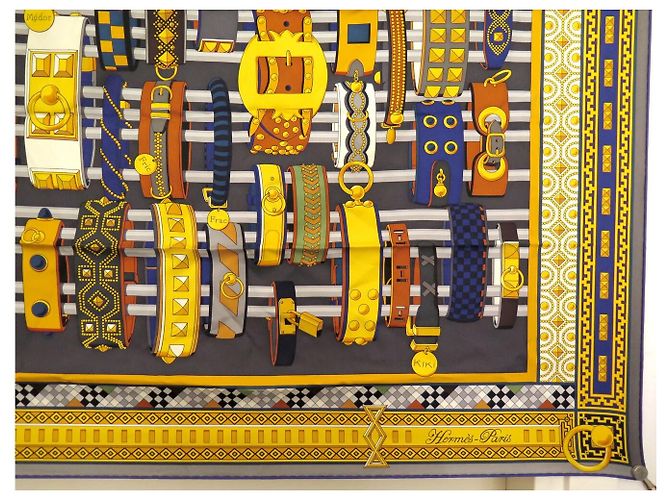 Hermès HERMES COLLIERS DE CHIENS JAMIN SEIDENTUCH CARRE 90 CM + BOX Mehrfarben - Ansicht 5