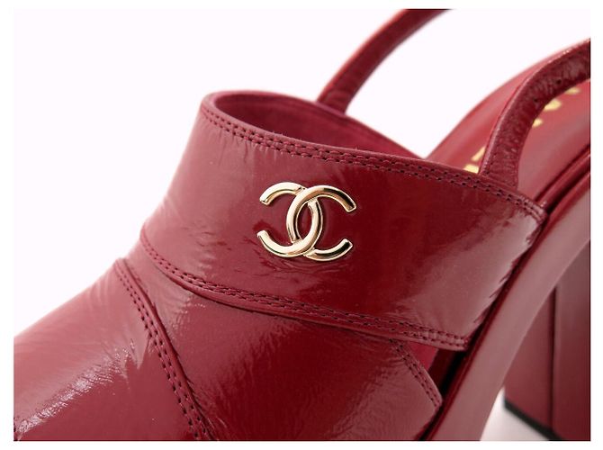 NEU CHANEL SCHUHE ROTES LACKLEDER ABSATZSANDALEN 38.5 BOX SHOE - Ansicht 10
