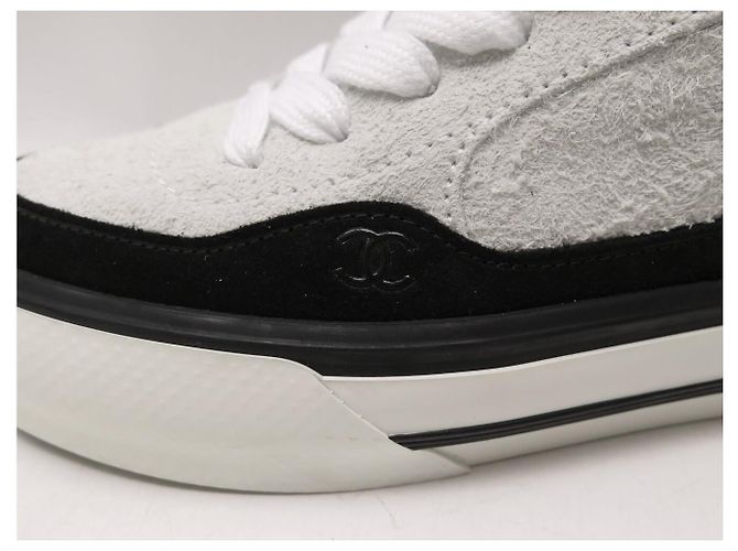 NEUE CHANEL SNEAKERS G45208 LOW TOP LOGO CC WEIß & SCHWARZ WILDLEDER 40 SNEAKERS - Ansicht 13