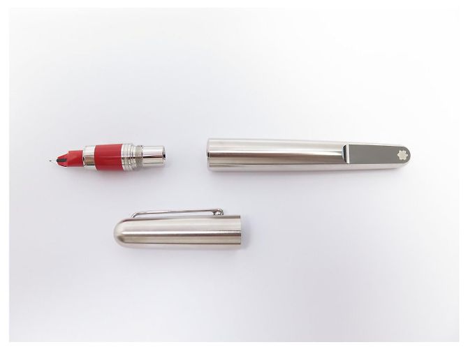 PENNA STILO MONTBLANC M RED SIGNATURE 11362 ACCIAIO SPAZZOLATO NUOVA Argento - vista 10