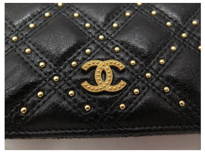 NEUE CHANEL A70630 GELDBÖRSE AUS SCHWAREM STEPPLEDER MIT NIETEN CC LOGO Schwarz - Ansicht 5