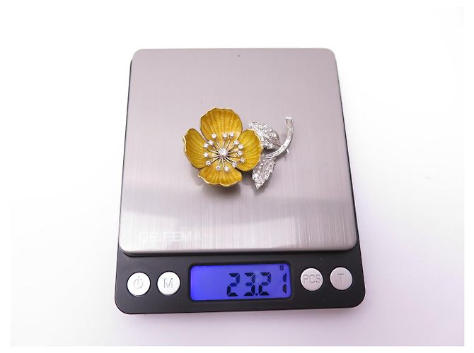 VINTAGE BROCHE BOUCHERON EGLANTINE 18K GOLD PLATIN 23.1GR DIAMANTEN 1.6CT Golden - Ansicht 13