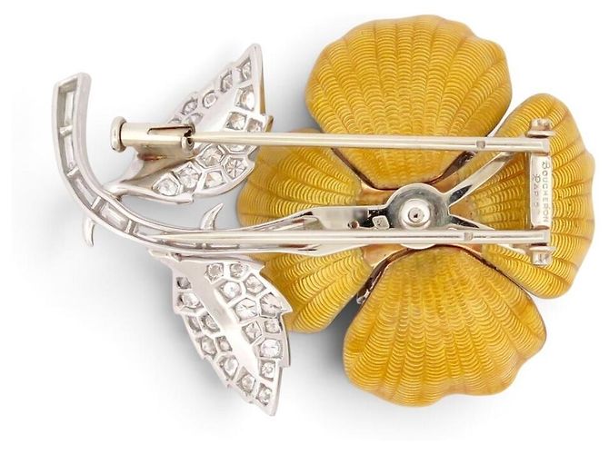 VINTAGE BROCHE BOUCHERON EGLANTINE 18K GOLD PLATIN 23.1GR DIAMANTEN 1.6CT Golden - Ansicht 3