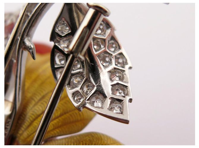 VINTAGE BROCHE BOUCHERON EGLANTINE 18K GOLD PLATIN 23.1GR DIAMANTEN 1.6CT Golden - Ansicht 9