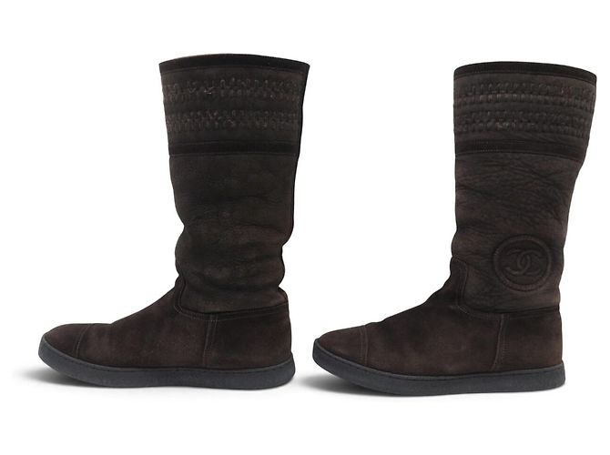 CHANEL CC LOGO SHEARLING BOOTS AUS UMGEKEHRTEM SCHAFLEDER 39 Braun - Ansicht 2