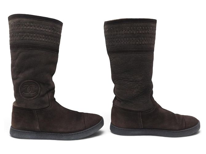 CHANEL CC LOGO SHEARLING BOOTS AUS UMGEKEHRTEM SCHAFLEDER 39 Braun - Ansicht 3