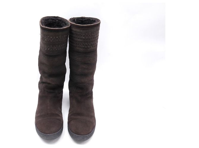 CHANEL CC LOGO SHEARLING BOOTS AUS UMGEKEHRTEM SCHAFLEDER 39 Braun - Ansicht 6