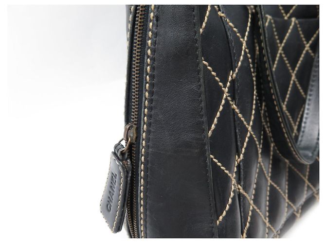 CHANEL WILD STICHING STEPPENLEDER SCHULTERTASCHE SCHWARZ - Ansicht 23