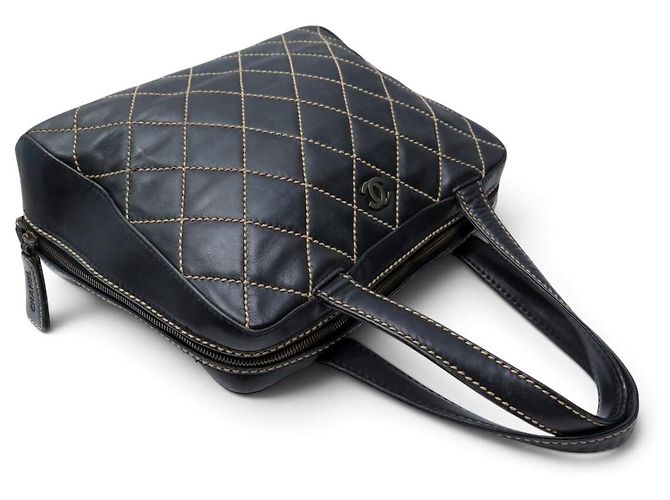 CHANEL WILD STICHING STEPPENLEDER SCHULTERTASCHE SCHWARZ - Ansicht 4