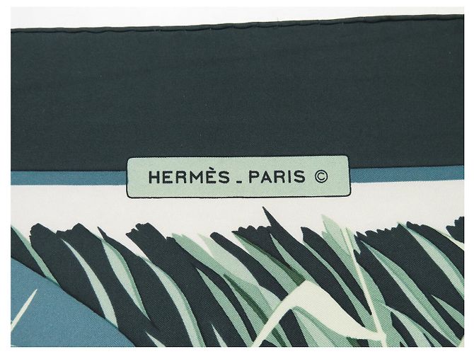 Hermès VINTAGE HERMES COLS VERTS TUCH 1. EDITION CARRE 90 AUS GRÜNER SEIDE - Ansicht 7