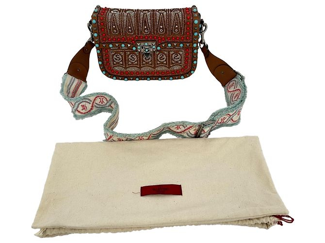 Sac bandoulière Valentino Garavani Rockstud Rolling en cuir marron Rouge - vue 19