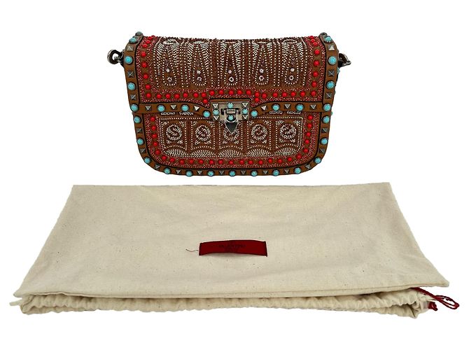 Sac bandoulière Valentino Garavani Rockstud Rolling en cuir marron Rouge - vue 20