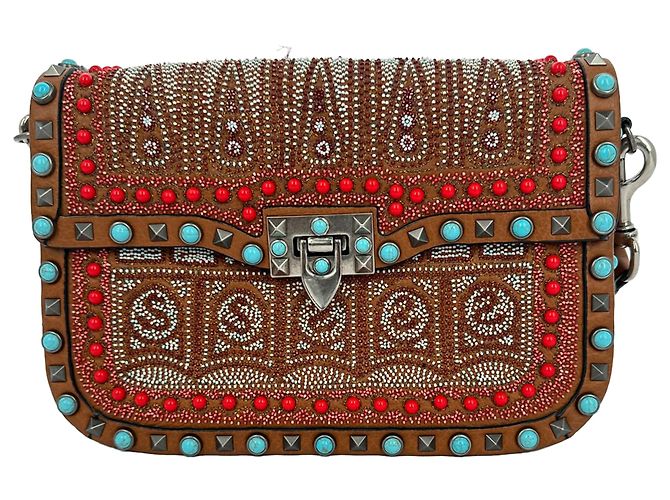 Sac bandoulière Valentino Garavani Rockstud Rolling en cuir marron Rouge - vue 3