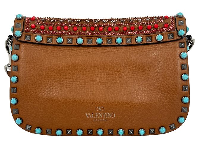 Sac bandoulière Valentino Garavani Rockstud Rolling en cuir marron Rouge - vue 5