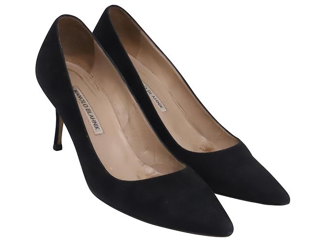 Décolleté a punta Manolo Blahnik in camoscio nero - vista 3