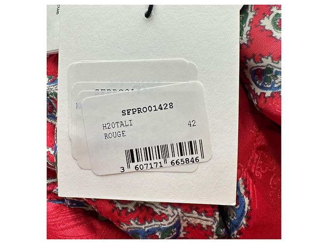 Robe courte imprimée à encolure drapée Sandro en viscose rouge - vue 11