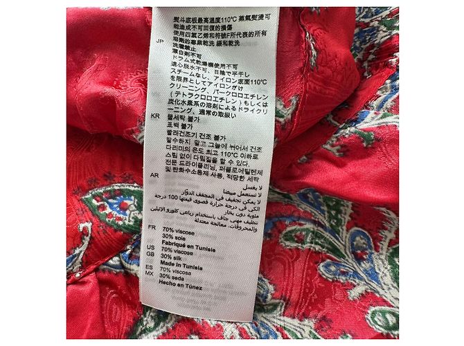 Robe courte imprimée à encolure drapée Sandro en viscose rouge - vue 13