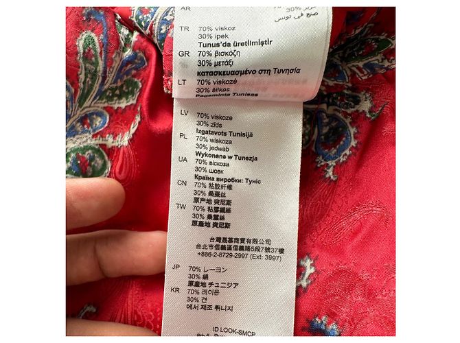 Robe courte imprimée à encolure drapée Sandro en viscose rouge - vue 15
