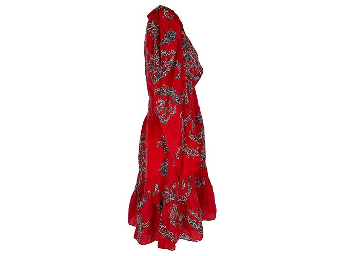 Robe courte imprimée à encolure drapée Sandro en viscose rouge - vue 2