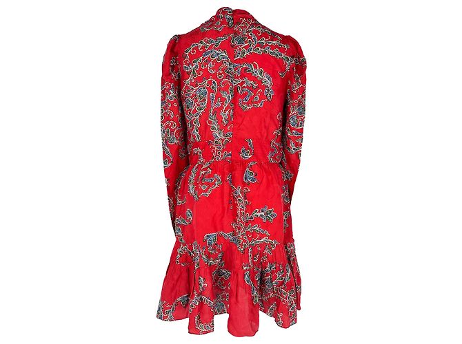 Robe courte imprimée à encolure drapée Sandro en viscose rouge - vue 3