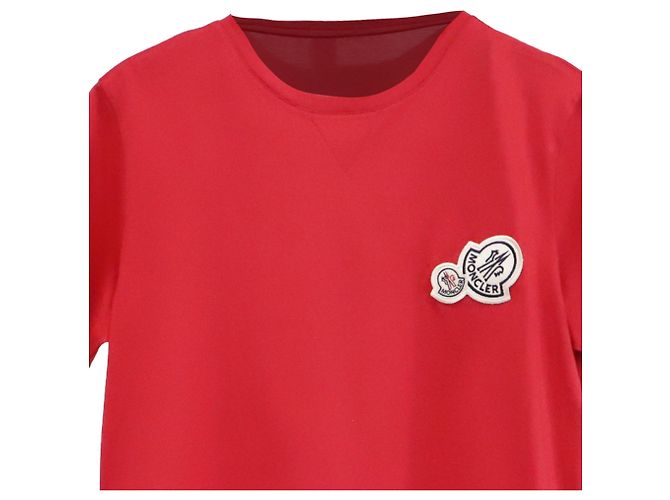T-shirt in cotone rosso con patch doppio logo Moncler - vista 2