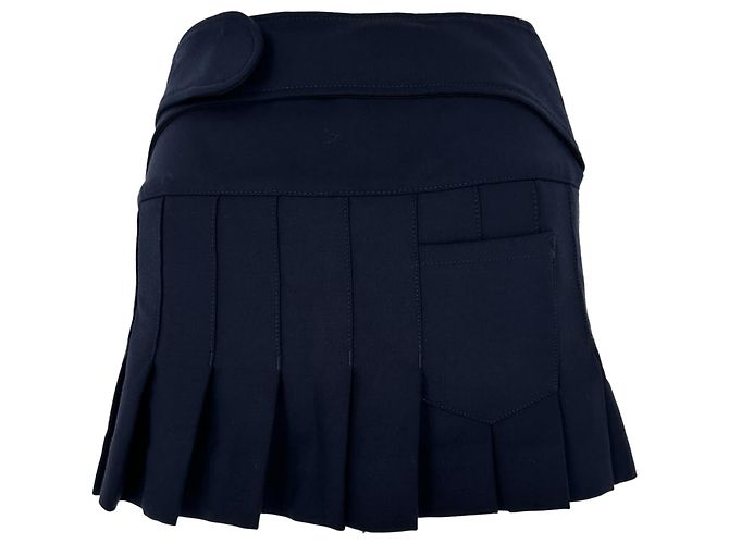 Off White Off-White plissierter Minirock mit Gürtel aus dunkelblauer Wolle Marineblau - Ansicht 3
