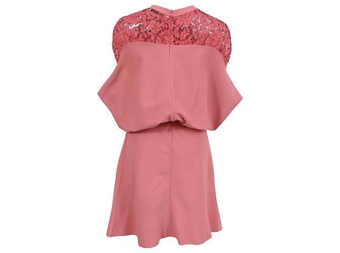 Valentino Garavani Mini vestido Valentino com acabamento em renda em viscose rosa - vista 3