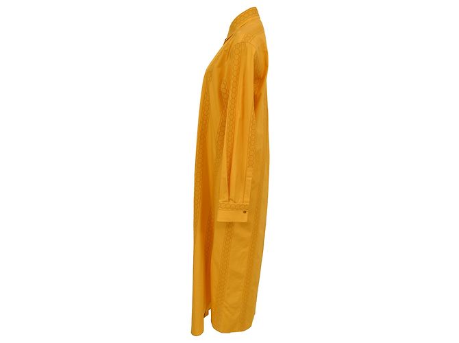 Vestido midi em algodão amarelo com acabamento em renda de crochê Alaïa - vista 2