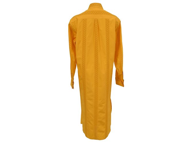 Vestido midi em algodão amarelo com acabamento em renda de crochê Alaïa - vista 3