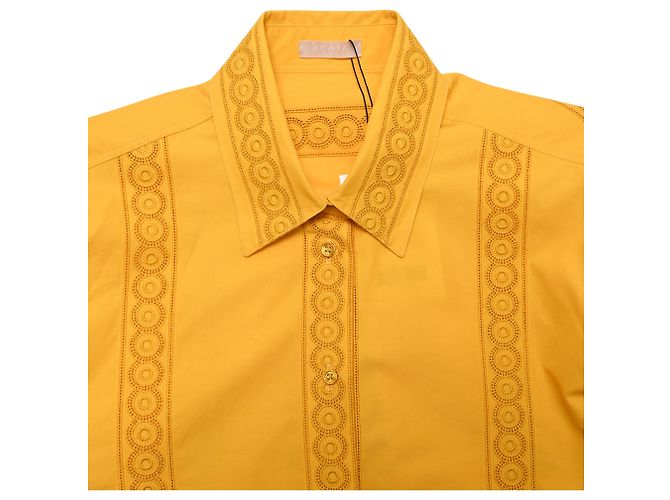 Vestido midi em algodão amarelo com acabamento em renda de crochê Alaïa - vista 4