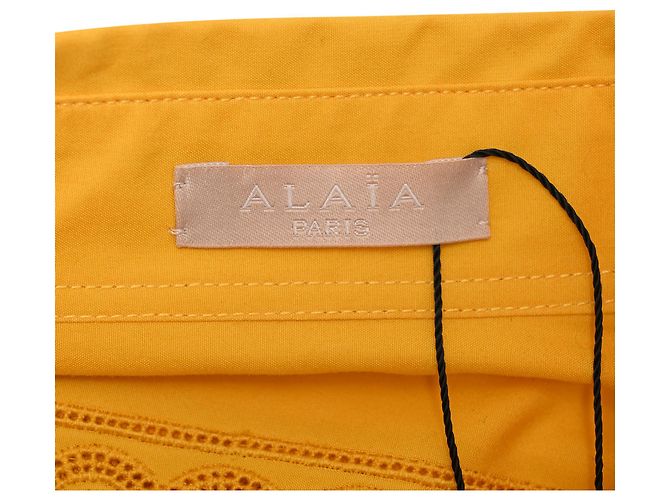 Vestido midi em algodão amarelo com acabamento em renda de crochê Alaïa - vista 5