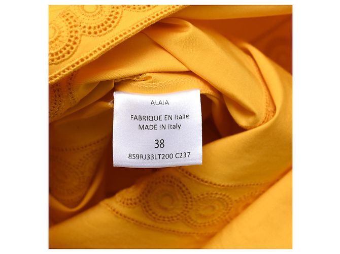 Vestido midi em algodão amarelo com acabamento em renda de crochê Alaïa - vista 6