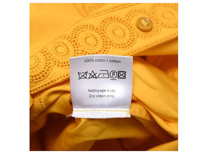 Vestido midi em algodão amarelo com acabamento em renda de crochê Alaïa - vista 7