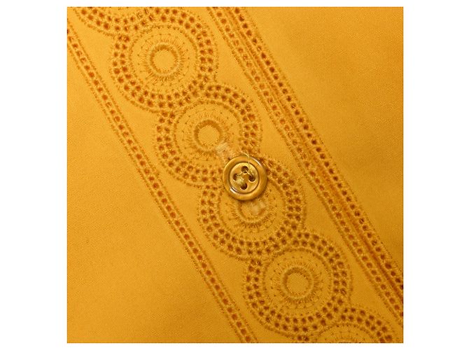 Vestido midi em algodão amarelo com acabamento em renda de crochê Alaïa - vista 8