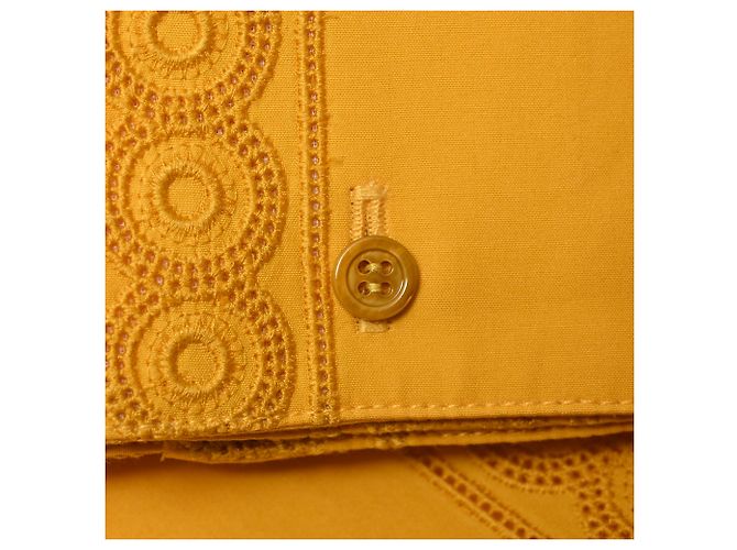 Vestido midi em algodão amarelo com acabamento em renda de crochê Alaïa - vista 9