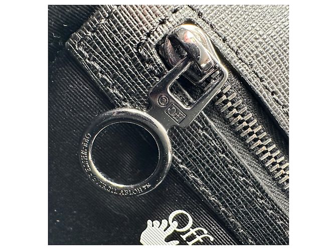 Off White Mini Clip Binder Strip Off-White en piel Saffiano negra Negro - vista 14