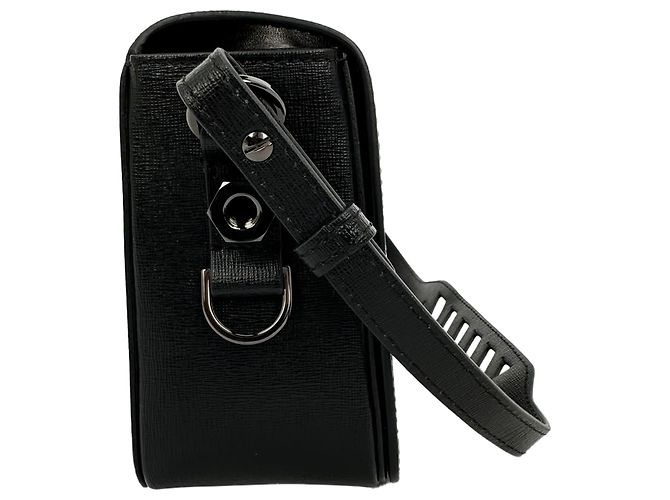 Off White Mini Clip Binder Strip Off-White en piel Saffiano negra Negro - vista 2