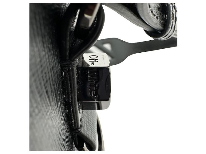 Off White Mini Clip Binder Strip Off-White en piel Saffiano negra Negro - vista 4