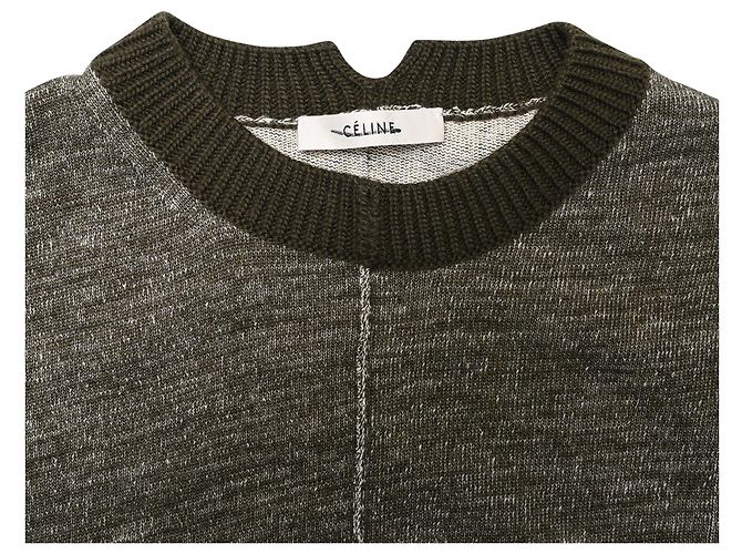 Céline Celine Crewneck Pullover Sweater in Olive Green Cotton - view 4