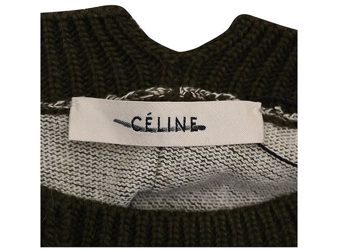 Céline Celine Crewneck Pullover Sweater in Olive Green Cotton - view 5