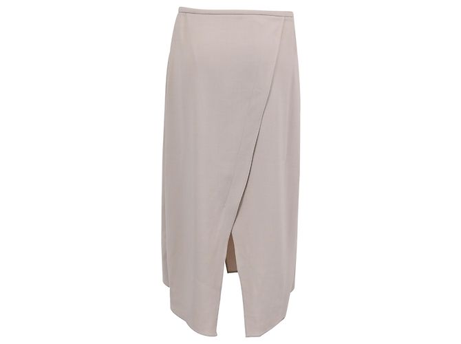 Vestido midi com detalhe transpassado Brunello Cucinelli em lã bege - vista 3