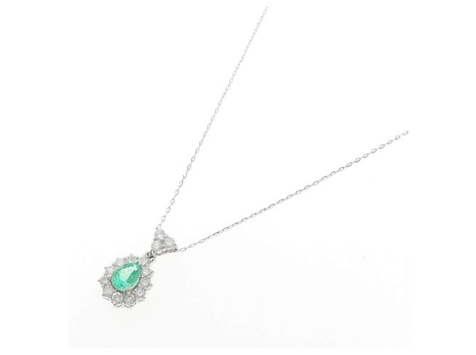 Autre Marque Pt900 K18WG Emerald Necklace Green - view 2