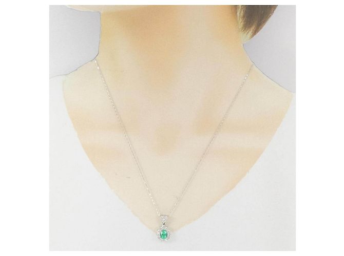 Autre Marque Pt900 K18WG Emerald Necklace Green - view 6