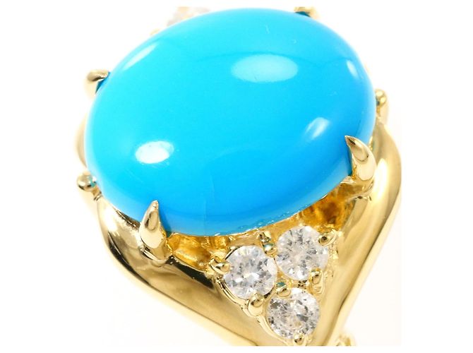 Autre Marque Anello a fascia in oro giallo 18K con turchese e diamante D'oro - vista 2