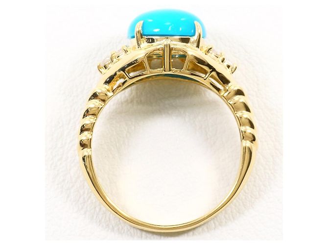 Autre Marque Anello a fascia in oro giallo 18K con turchese e diamante D'oro - vista 3