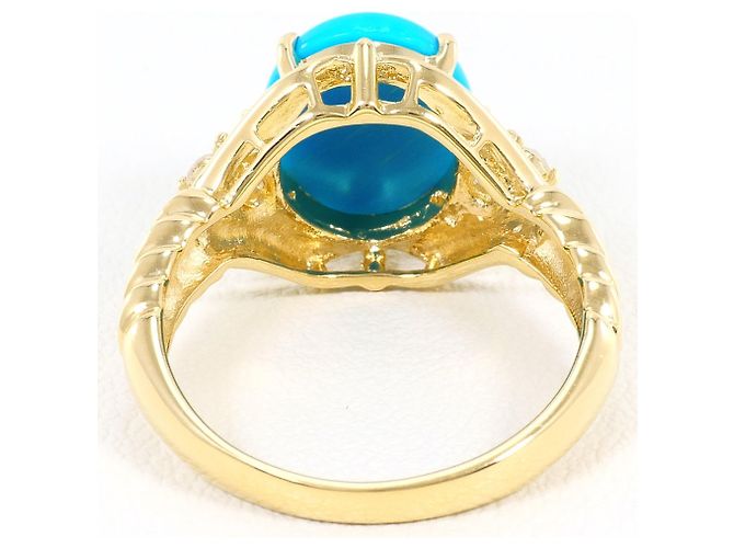 Autre Marque Anello a fascia in oro giallo 18K con turchese e diamante D'oro - vista 4