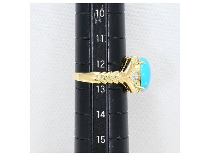 Autre Marque Anello a fascia in oro giallo 18K con turchese e diamante D'oro - vista 8